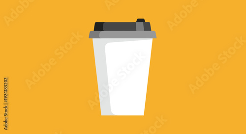 Modern disposable coffee cup on vibrant orange background