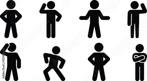 Various human silhouettes performing different yoga and exercise poses.