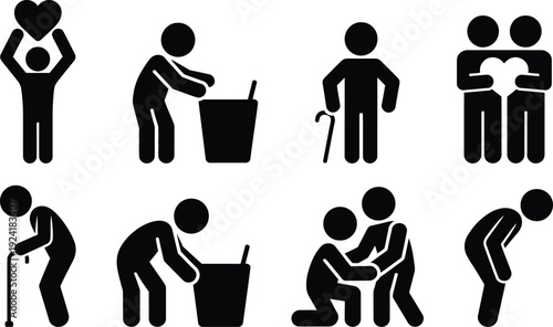 Various stick figures depicting different human emotions and activities.