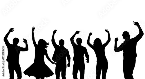 Group of people dancing together in joyful celebration.