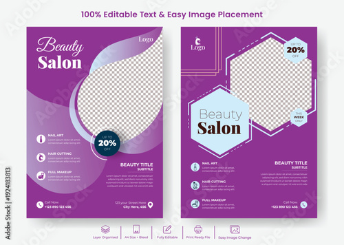Modern beauty salon spa A4 print ready flyer poster template for luxury promotional advertising, yoga wellness meditation leaflet brochure cover design for marketing