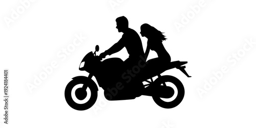 Motorcycle Couple Silhouette Vector Illustration - Sportbike Rider and Passenger