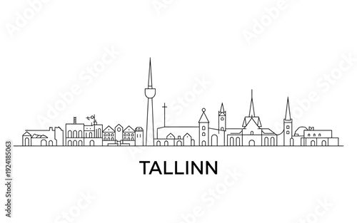 Tallinn city skyline with churches and towers in one line  Estonia capital cityscape