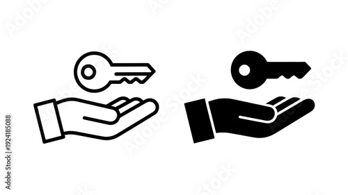 Two hands holding keys in black and white line art style