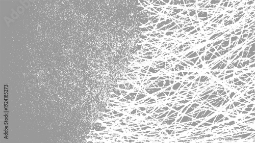 Abstract textured background of interwoven white lines on gray with scattered white speckles pattern