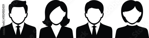 A simple graphic of four business professionals in a row.