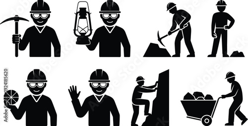 Various construction workers performing different tasks with tools and equipment.