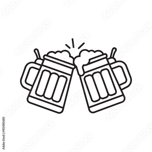 Clinking Beer Mugs Line Art Vector – Cheers Toast Bar Party Icon