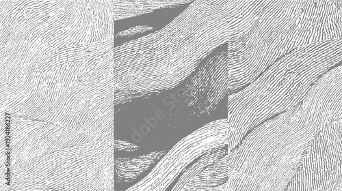 Abstract textured pattern of wavy grey lines on white background with grey areas