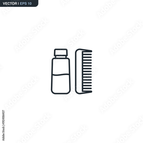 Comb and hair lotion, linear style sign for mobile concept and web design