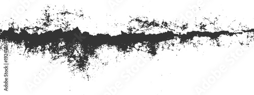 Dark textured horizontal stripe with scattered speckles on white background grunge abstract grey