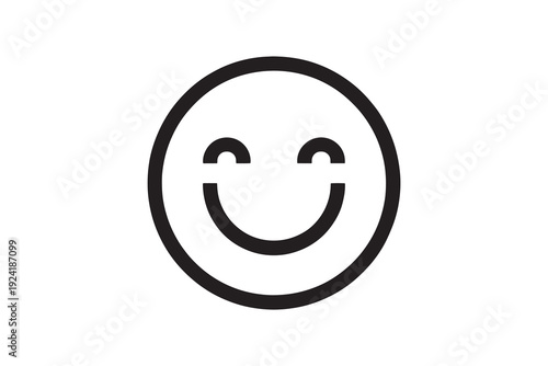 Happy smiling face icon with closed eyes isolated on white background