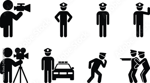 Silhouette figures of people with various occupations and actions