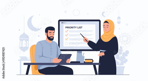 Business team collaboration and priority planning.