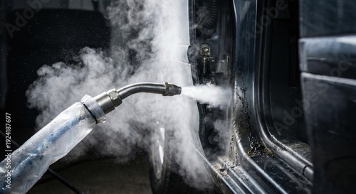 Professional steam cleaning of a car door jamb
