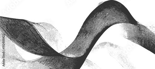 Dark grey wavy lines forming abstract shapes on white background black brush charcoal