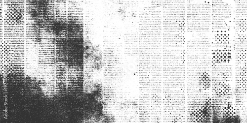 Grungy distressed newspaper texture with halftone dots and text grunge