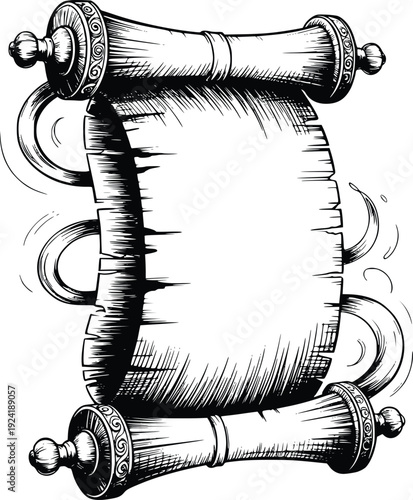Engraving Vintage Ancient scroll manuscript vector illustration art 