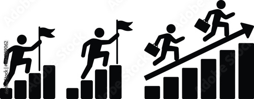 Business growth and success represented by ascending bar graphs and figures