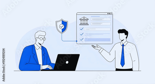 Financial advisor explaining secure digital banking and online account protection to client