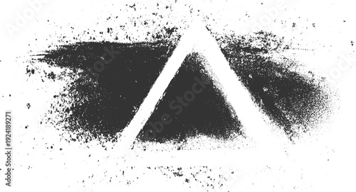 Dark grey triangle shape with rough textured edges on white background geometric