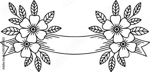 Engraving Vintage Floral banner with ribbon and flower design vector illustration 