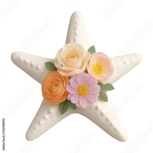 PNG Starfish adorned with flowers.
