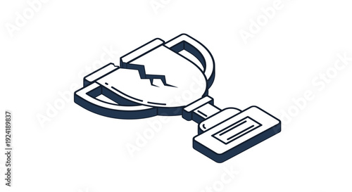 A simple isometric line art icon of a cracked and broken trophy cup, symbolizing failure, loss, or defeat in a competition.