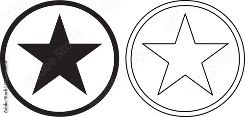 Minimalist five-point star in a circle icon for rating systems and quality assurance branding illustrating excellence, favorite bookmarks, award recognition, and premium service status.