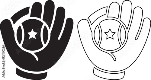 Professional baseball glove catching a ball icon for sports competition branding and league tournament promotions illustrating athletic achievement and team spirit equipment