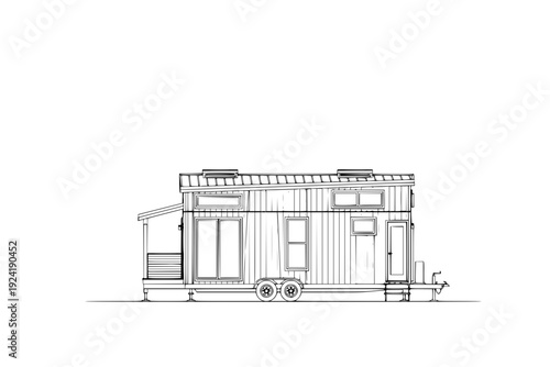 Modular Tiny House Silhouette, Sustainable Pre-fabricated Micro Home and Modern Architecture CAD Vector Profile