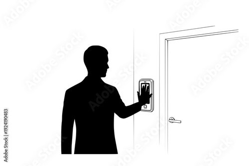 Biometric Hand Scanner Access Control Silhouette, Corporate Office Security and Identity Verification CAD Vector