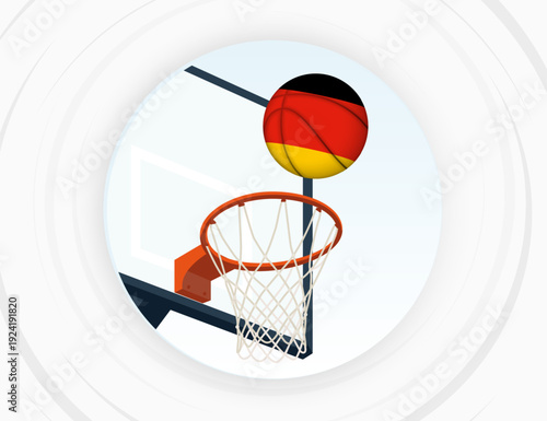 Germany Flag Themed Basketball in Motion, Scoring Moment in Basketball Game.