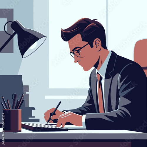 Businessman working at office desk.