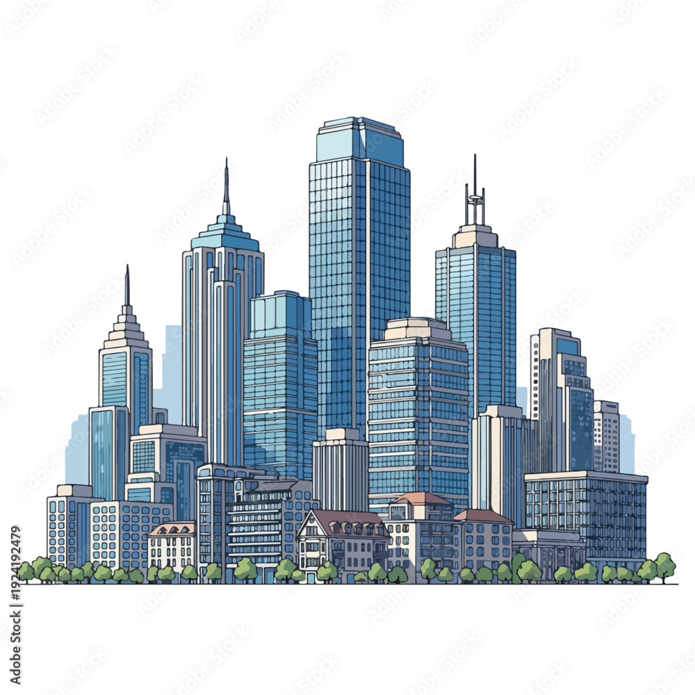 Fototapeta premium Modern City Skyline with Skyscrapers and Urban Landscape