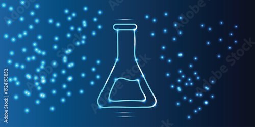 Abstract science flask with connected lines glowing blue science, chemistry, education, research, or biotechnology Illustrations Vectors