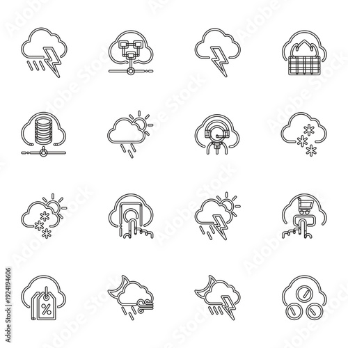 Cloud Weather forecast - outline web icon set, vector, thin line icons collection