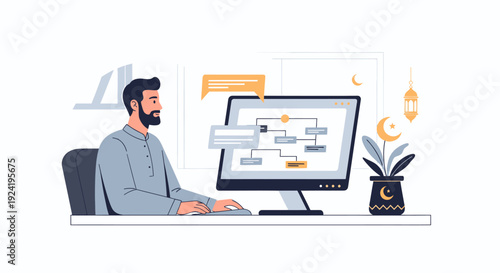 Man sitting at desk with computer.