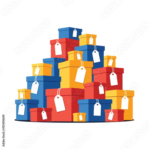 Stack of Colorful Gift Boxes with Tags.