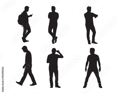 Silhouettes of a man in various poses and movements