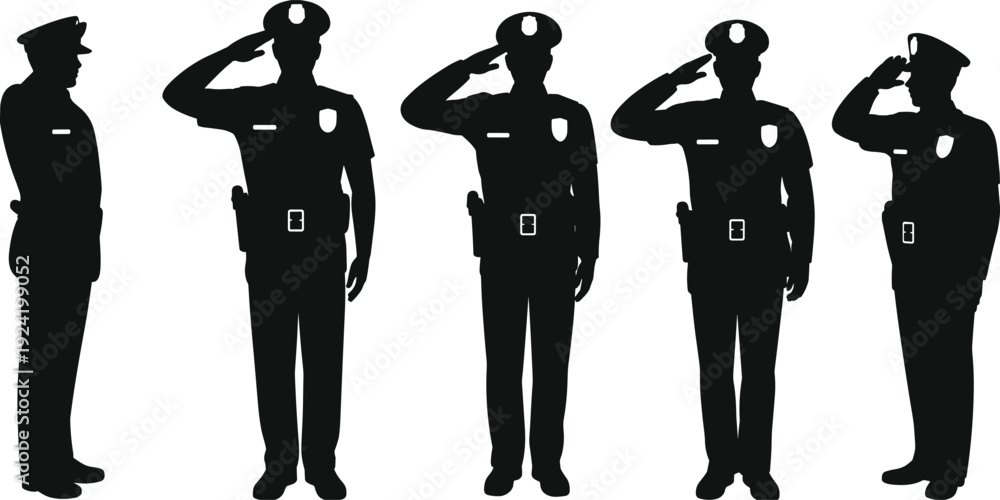 Ταπετσαρία Police officer salute silhouette set showing law enforcement uniform, authority