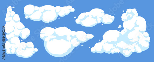 Set of hand drawn cartoon clouds. Vector illustration.