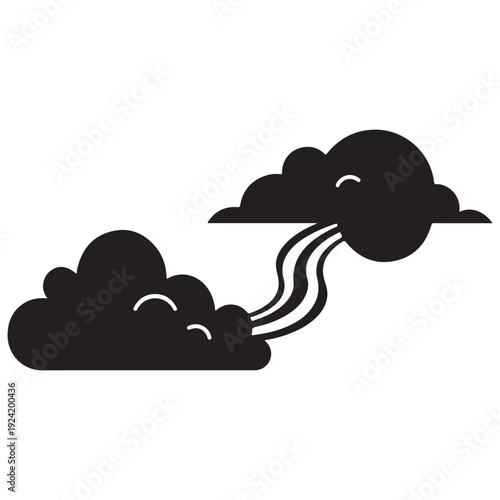 Simple black clouds with smiling faces and wavy lines representing wind blowing between them