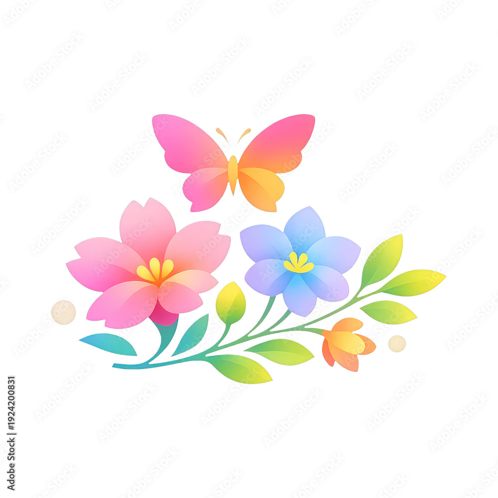 Obraz premium PNG Colorful floral butterfly illustration.