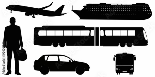 Comprehensive Transportation and Travel Silhouette Vector Set - Air, Land, and Sea