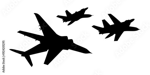 Military Fighter Jet Silhouettes in Formation Flying