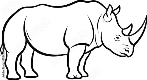 Rhinoceros Side Profile Minimal Line Art – Black Outline Wildlife Vector Illustration Clean Contour