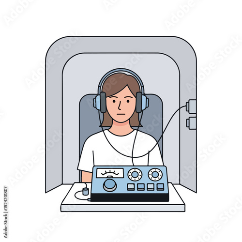 Person wearing headphones and operating audio mixing console