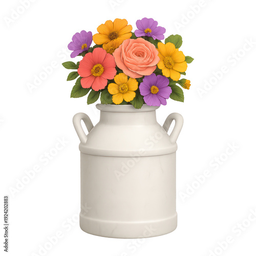 PNG Colorful flowers in vintage vase.