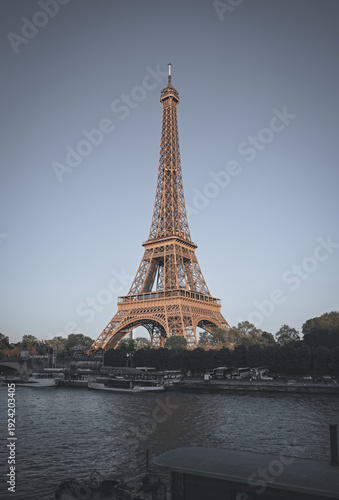 The Eiffel Tower along the River Seine in Paris, France.